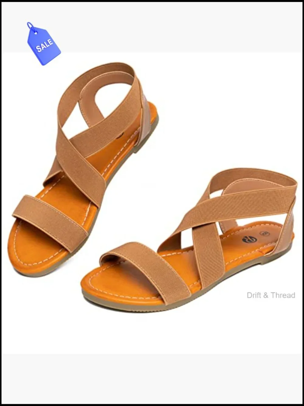 Women's Elastic Cross-Strap Flat Sandals - Non-Slip Sole - Cushioned Insole -